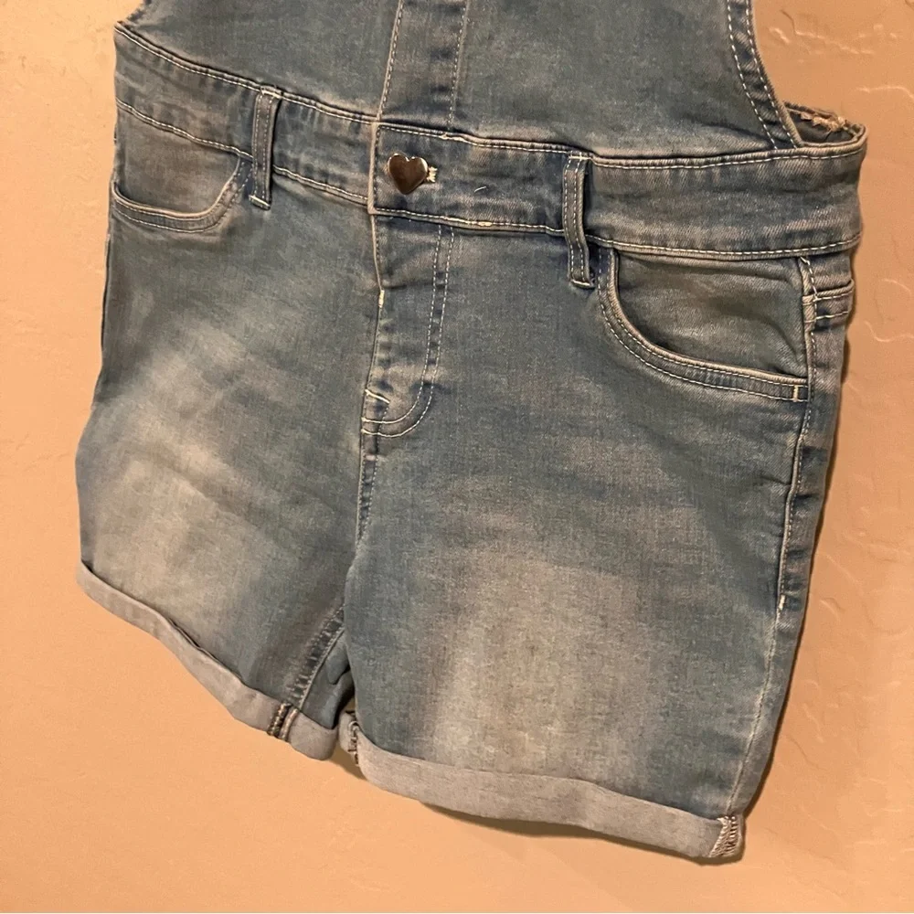 VIGOSS Girls Denim Heart Shaped Snap Overall Shorts Size Large 12/14